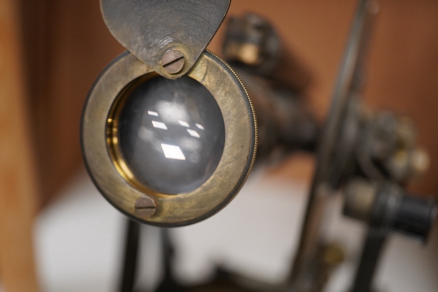 A mid 19th century Elliott Bros., London theodolite and teak tripod, with owner’s engraved name for John Frederick Bateman, the theodolite has been mounted on a later base for display.